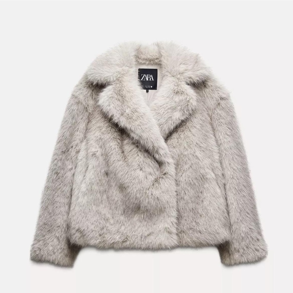 Zara Faux Fur Gray Coat size large VIRAL COAT